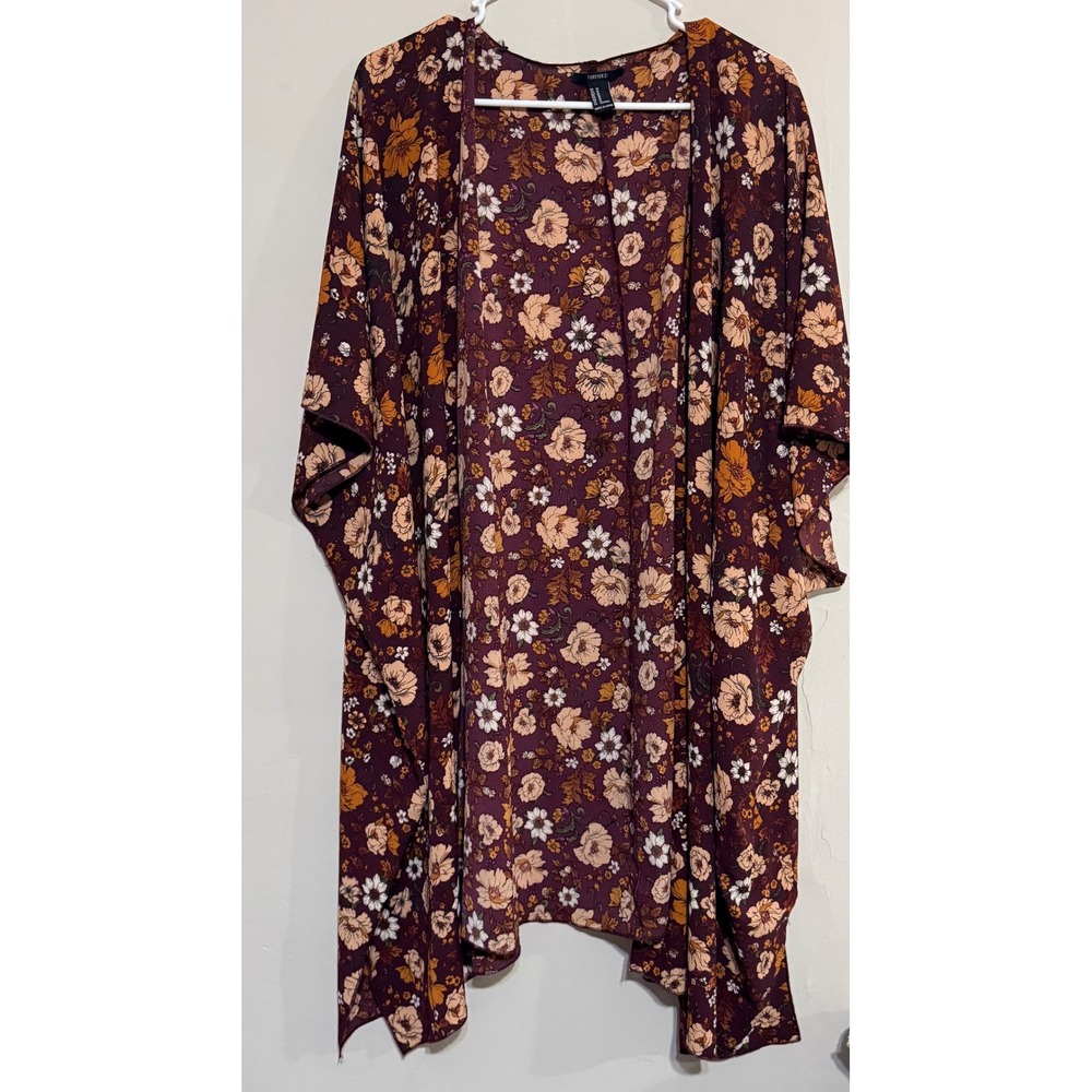Forever 21 Floral Kimono Women's M Boho Vacation Floral Layering Beach